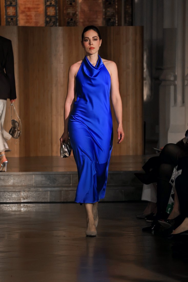 blue silk halter dress Royal Blue Satin Halter Dress