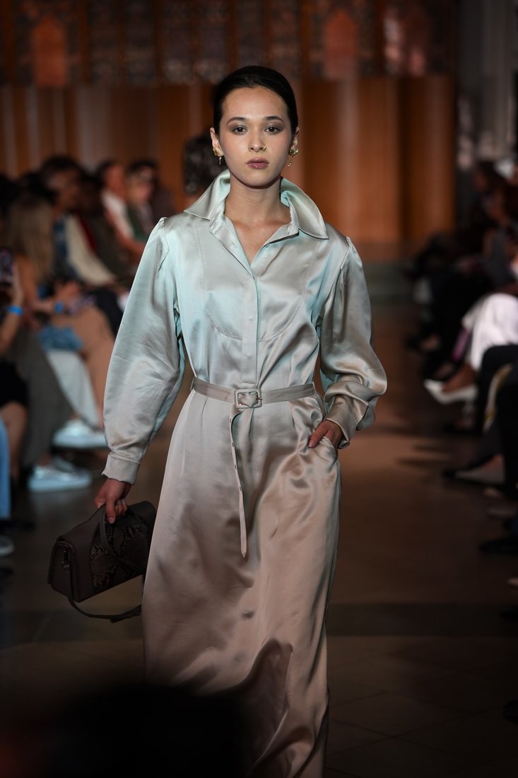 silk shirt dress with belt SILK SHIRT DRESS WITH BELT PRINT: TIE AND DYE: PINK
