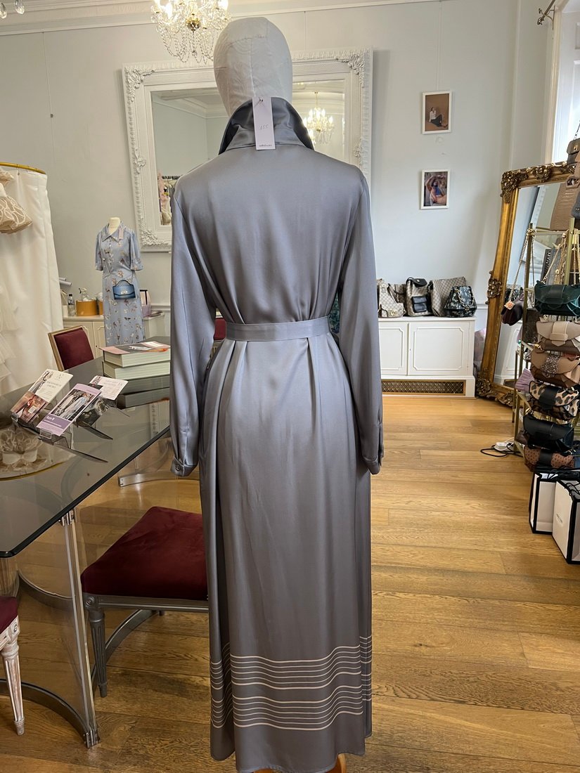 grey satin shirt dress Donna Karan Women's Satin Midi Shirt Dress in Weathered Sage Green, Size 14